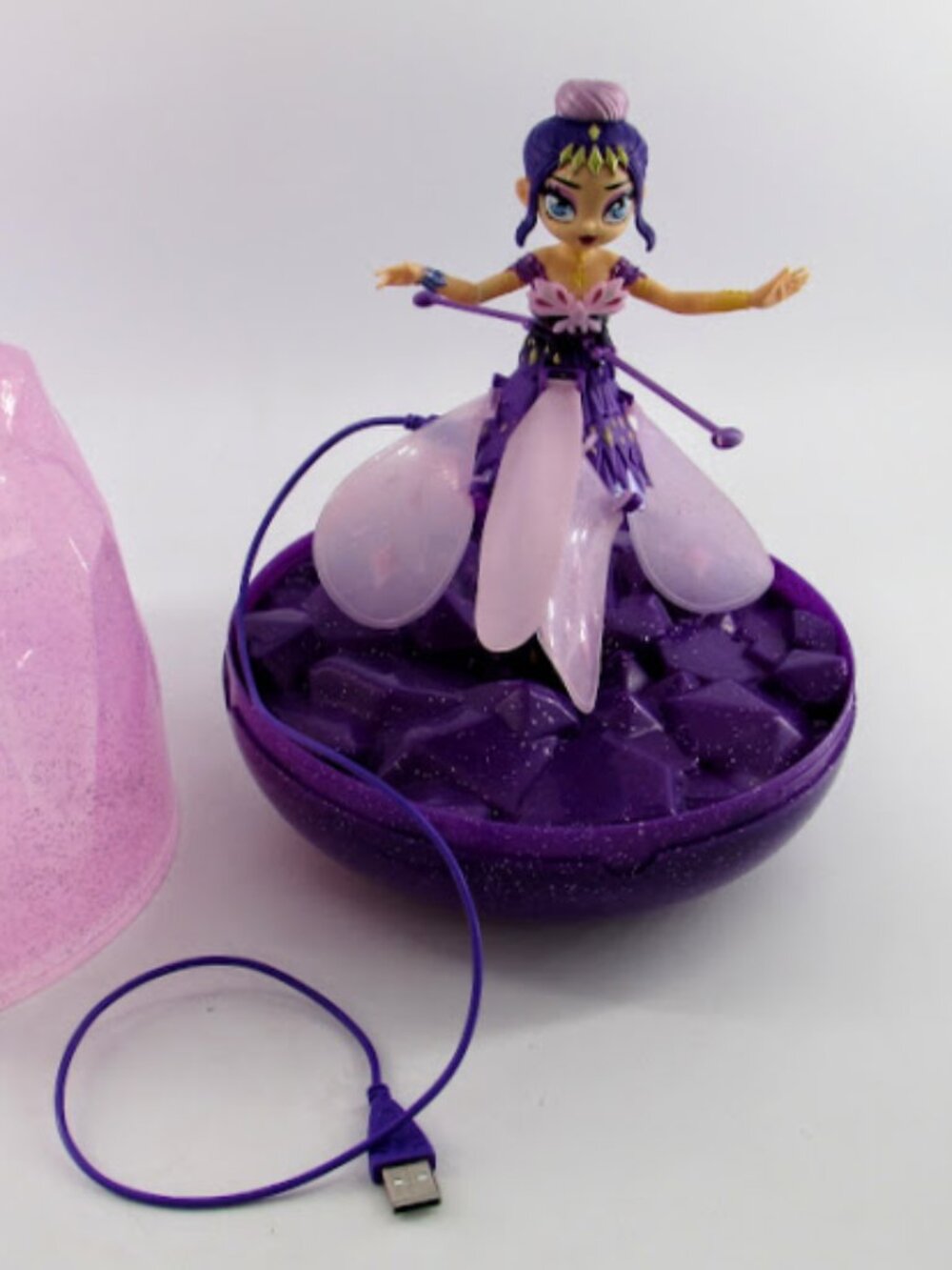 Hatchimals Pixies Crystal Flyers Flying Doll Purple Glitter Dome Tested Works